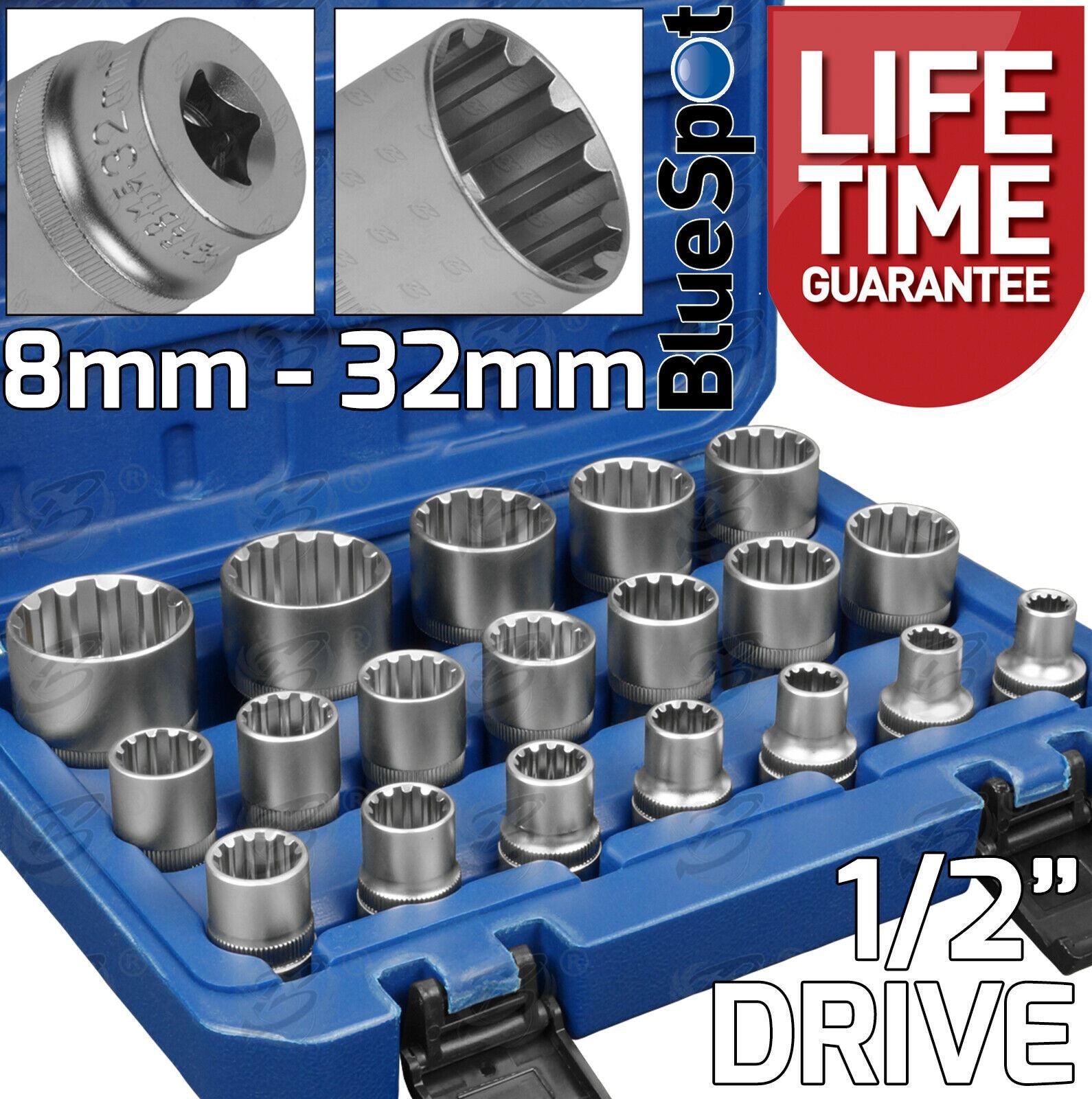 BLUESPOT 19PCS 1/2" DRIVE GEAR LOCK SOCKETS 8MM - 32MM