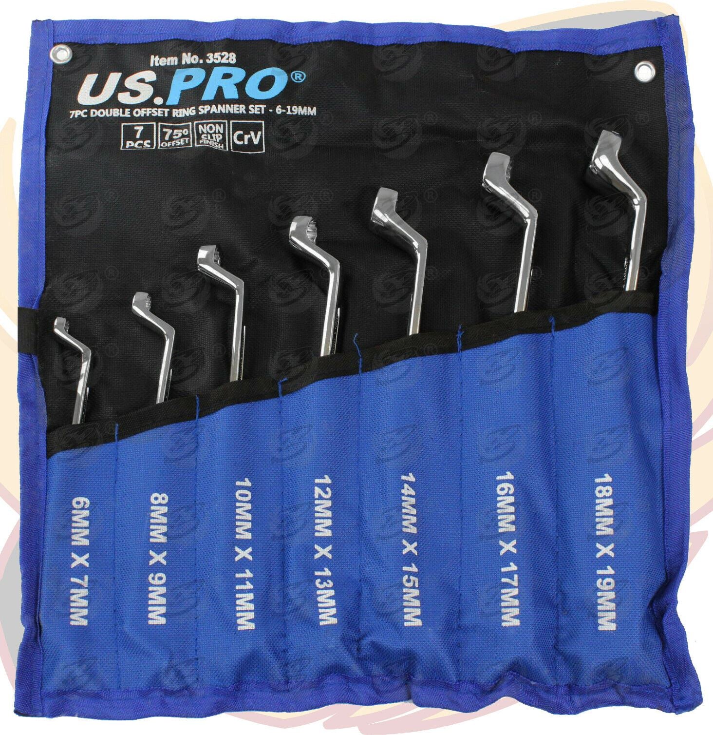 US PRO 7PCS OFFSET DOUBLE RING 12 POINT SPANNER 6MM - 19MM