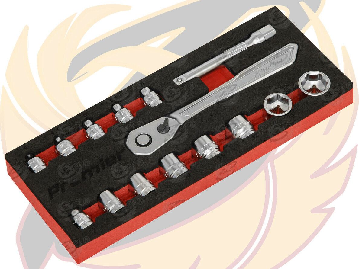 SEALEY 15PCS 1/4" DRIVE 6 POINT 90 TOOTH LOW PROFILE SOCKET SET 4MM - 14MM