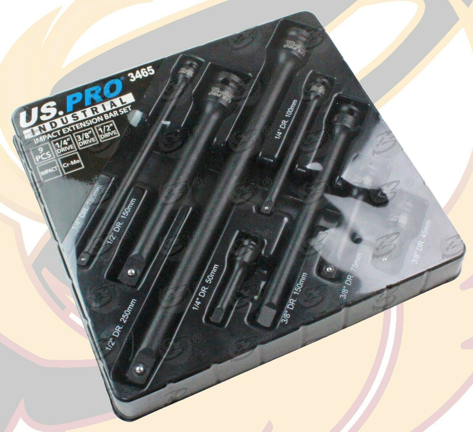 US PRO INDUSTRIAL 9PCS 1/4" & 3/8" & 1/2" DRIVE IMPACT EXTENSION BARS