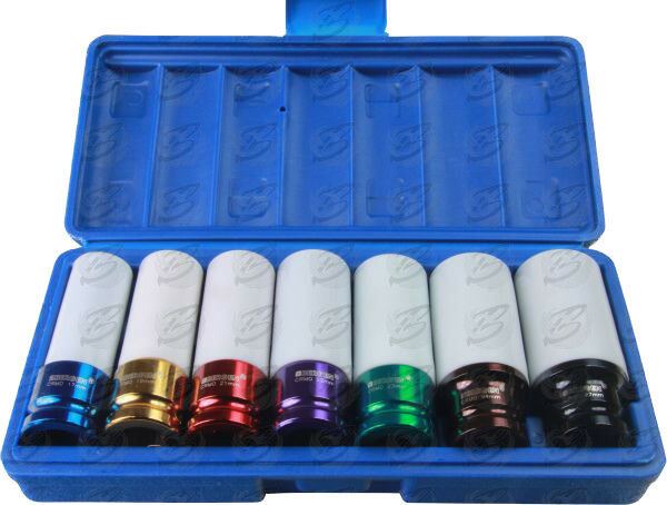 US PRO 7PCS 1/2" DRIVE 6 POINT ALLOY WHEEL NUT SOCKETS 17MM - 27MM