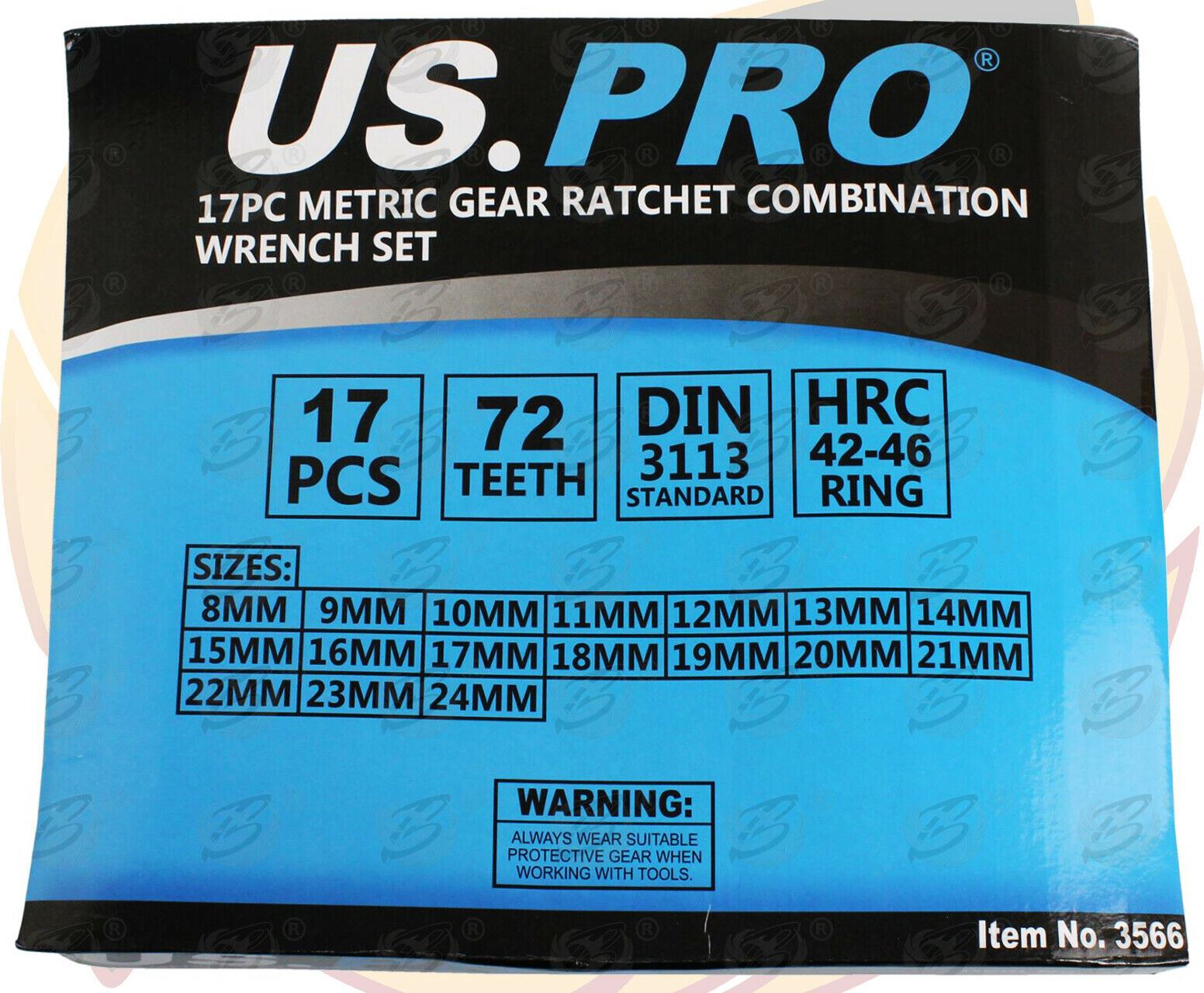 US Pro 17 Piece Combination Ratchet Spanner Set 8mm - 24mm 3566