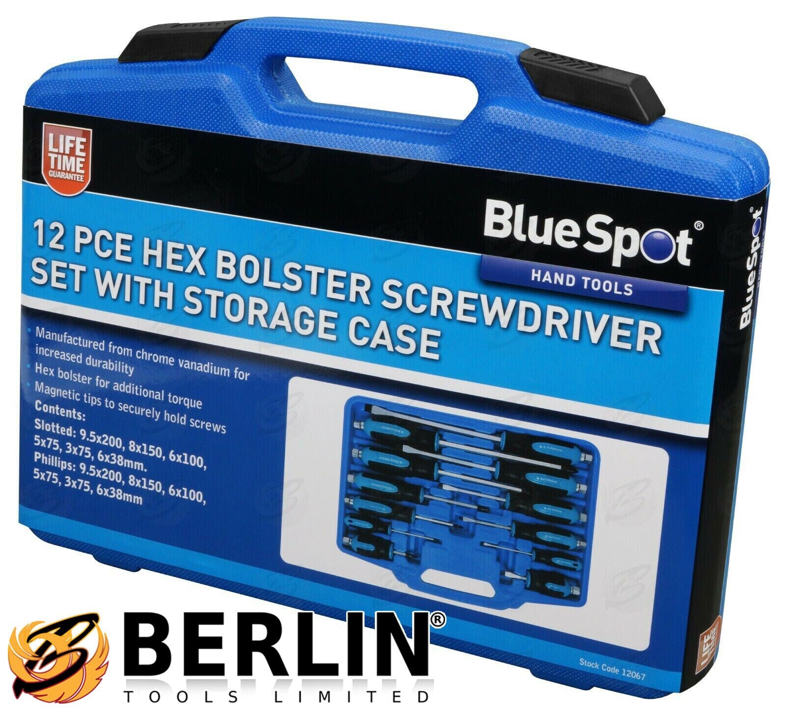 BlueSpot 12 Piece Magnetic Go Through Screwdriver Set ( Slotted - PHillips ) 12067