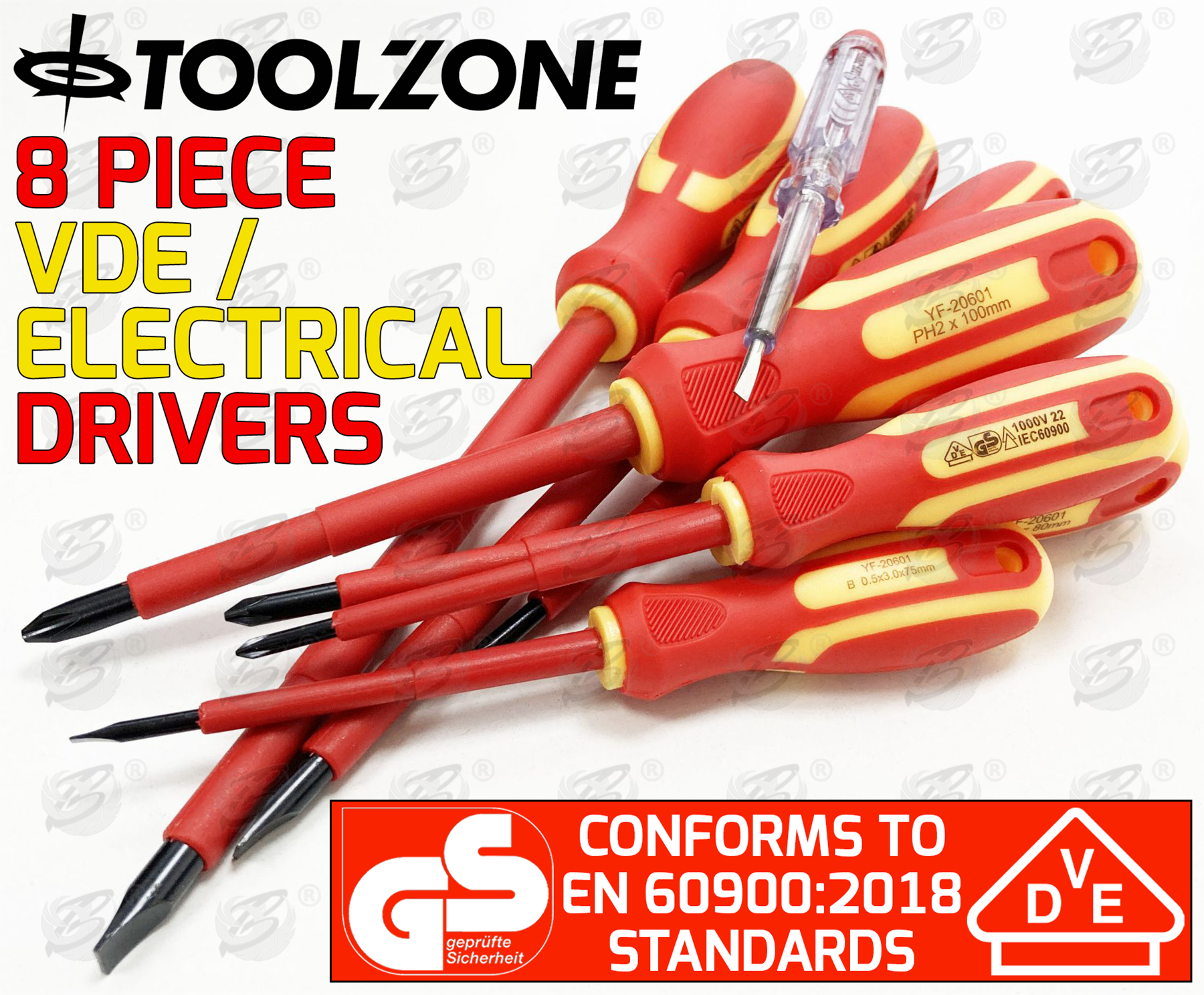 Toolzone 8 Piece VDE / Electricans Magnetic Screwdriver Set ( PHillips & Slotted ) ( SD193 )