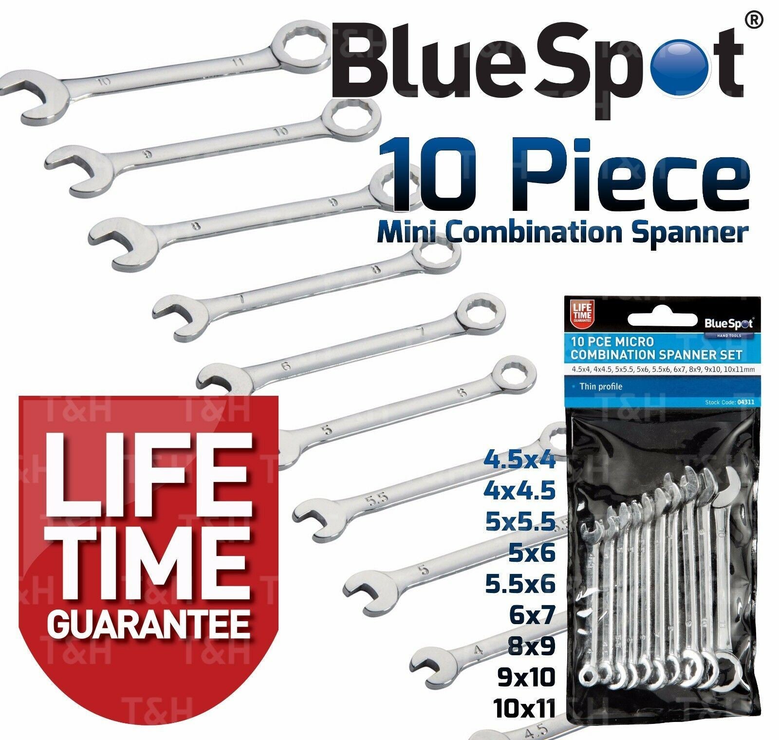 BLUESPOT 10PCS MINI COMBINATION SPANNER SET 4MM - 11MM