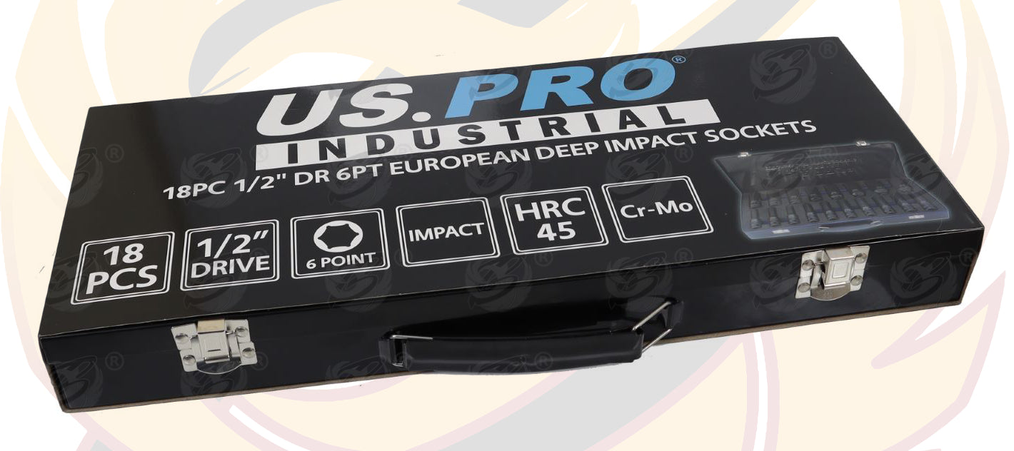 US PRO INDUSTRIAL 18PCS 1/2" DRIVE 6 POINT DEEP IMPACT SOCKETS 10MM - 32MM