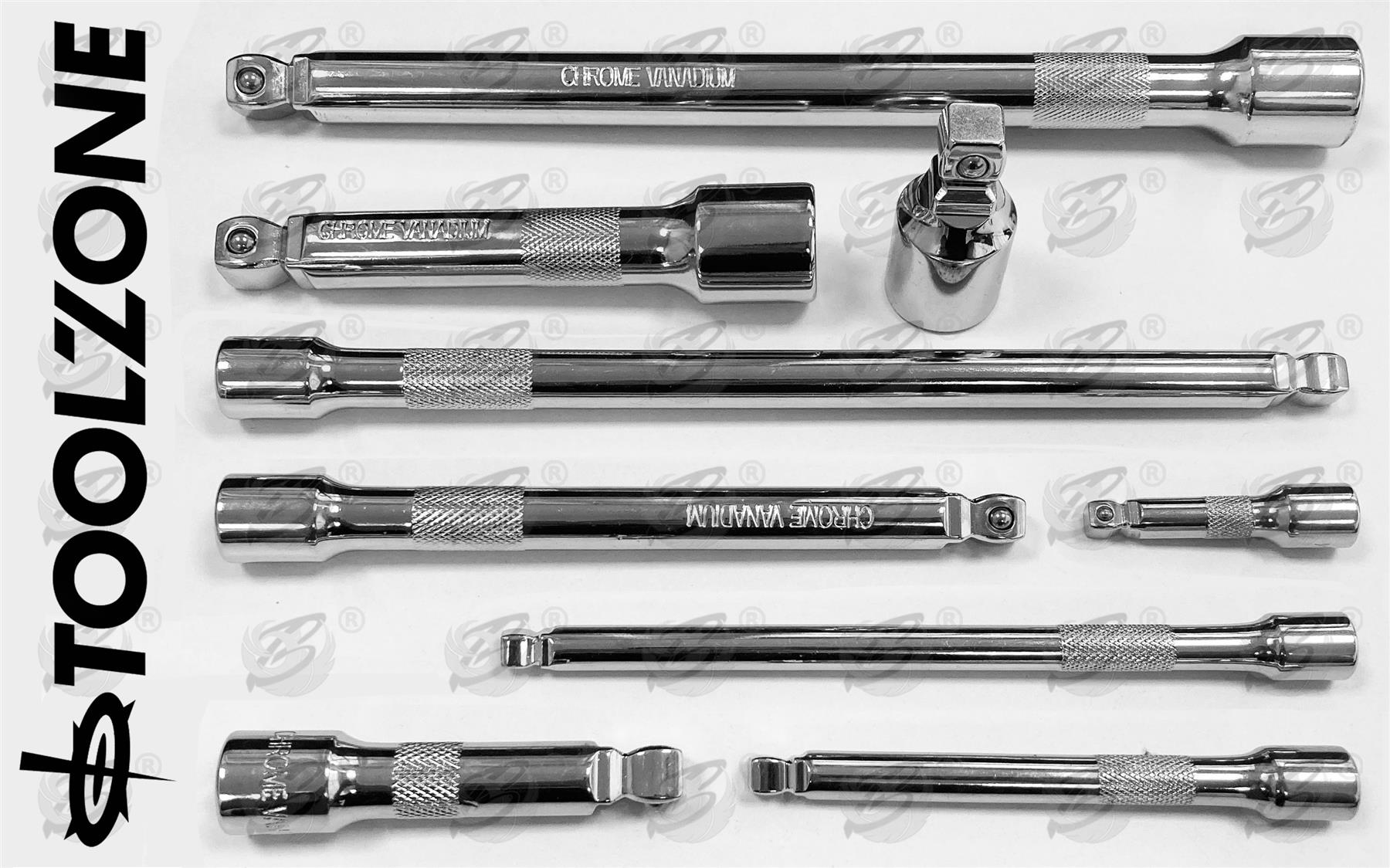 TOOLZONE 9PCS 1/4" & 3/8" & 1/2" DRIVE WOBBLE EXTENSION BARS 50MM - 250MM