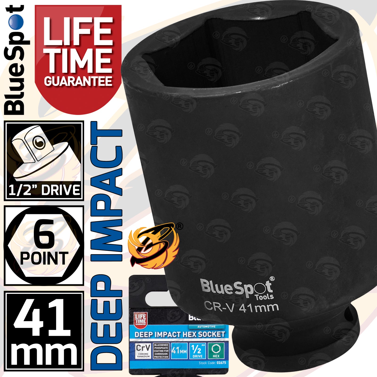 BLUESPOT 41MM 1/2" DRIVE 6 POINT DEEP IMPACT SOCKET ( SINGLE )
