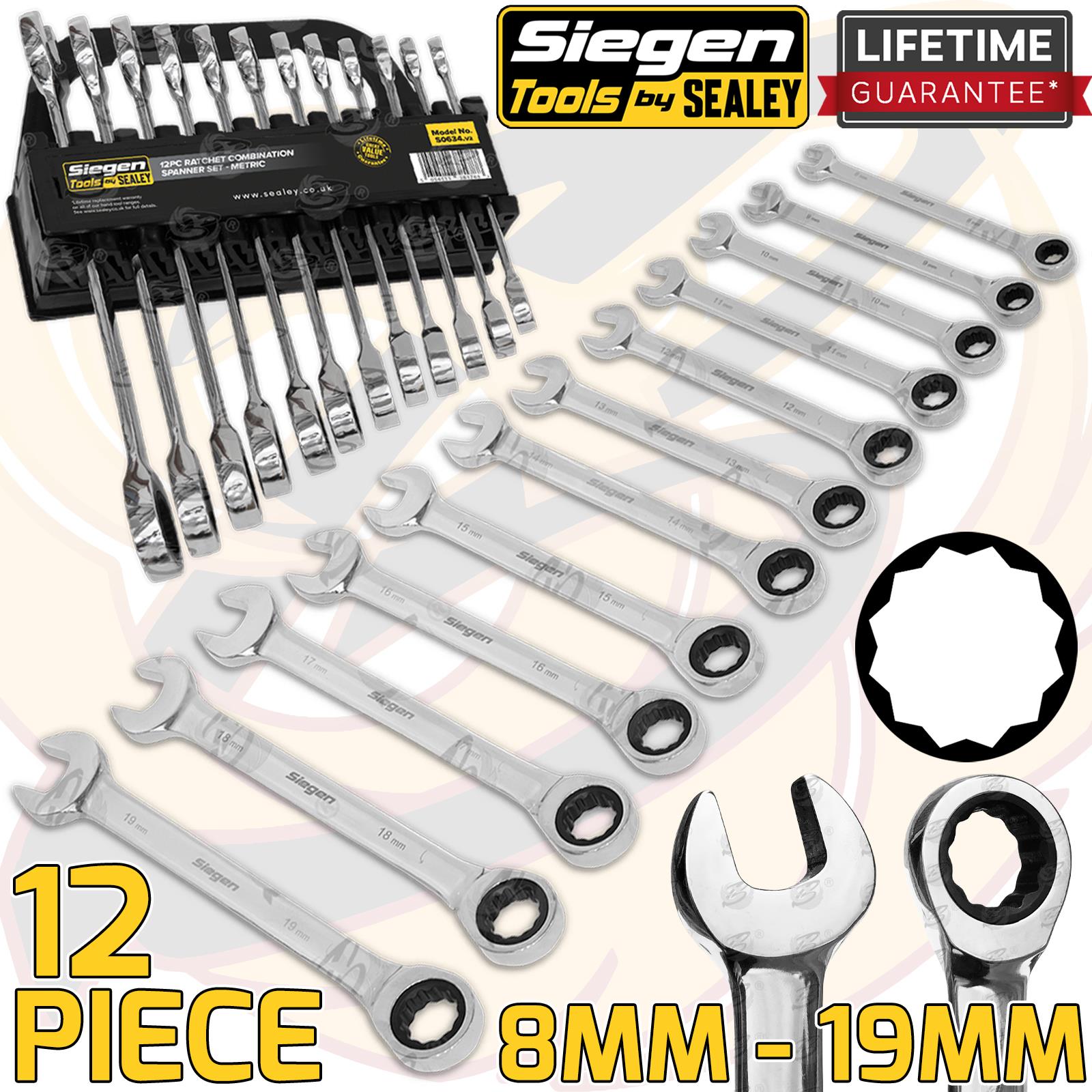SIEGEN 12PCS COMBINATION RATCHET SPANNER SET 8MM - 19MM