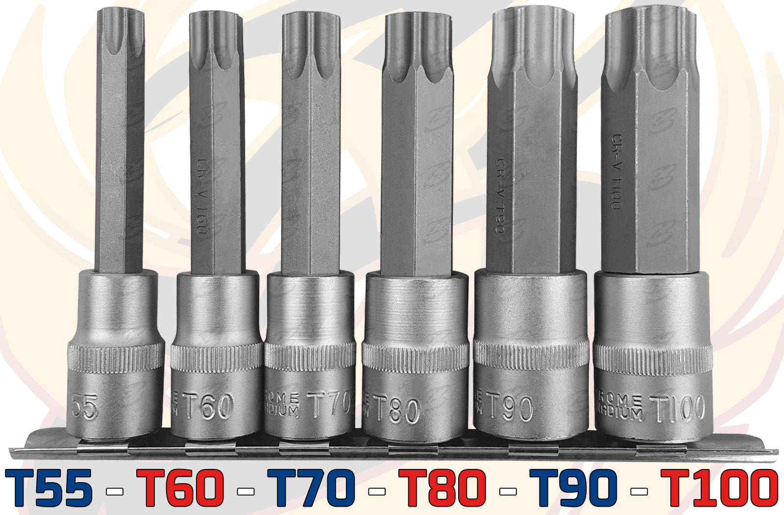 SEALEY 6PCS 1/2" DRIVE EXTRA LARGE TORX BIT SOCKETS T55 - T100