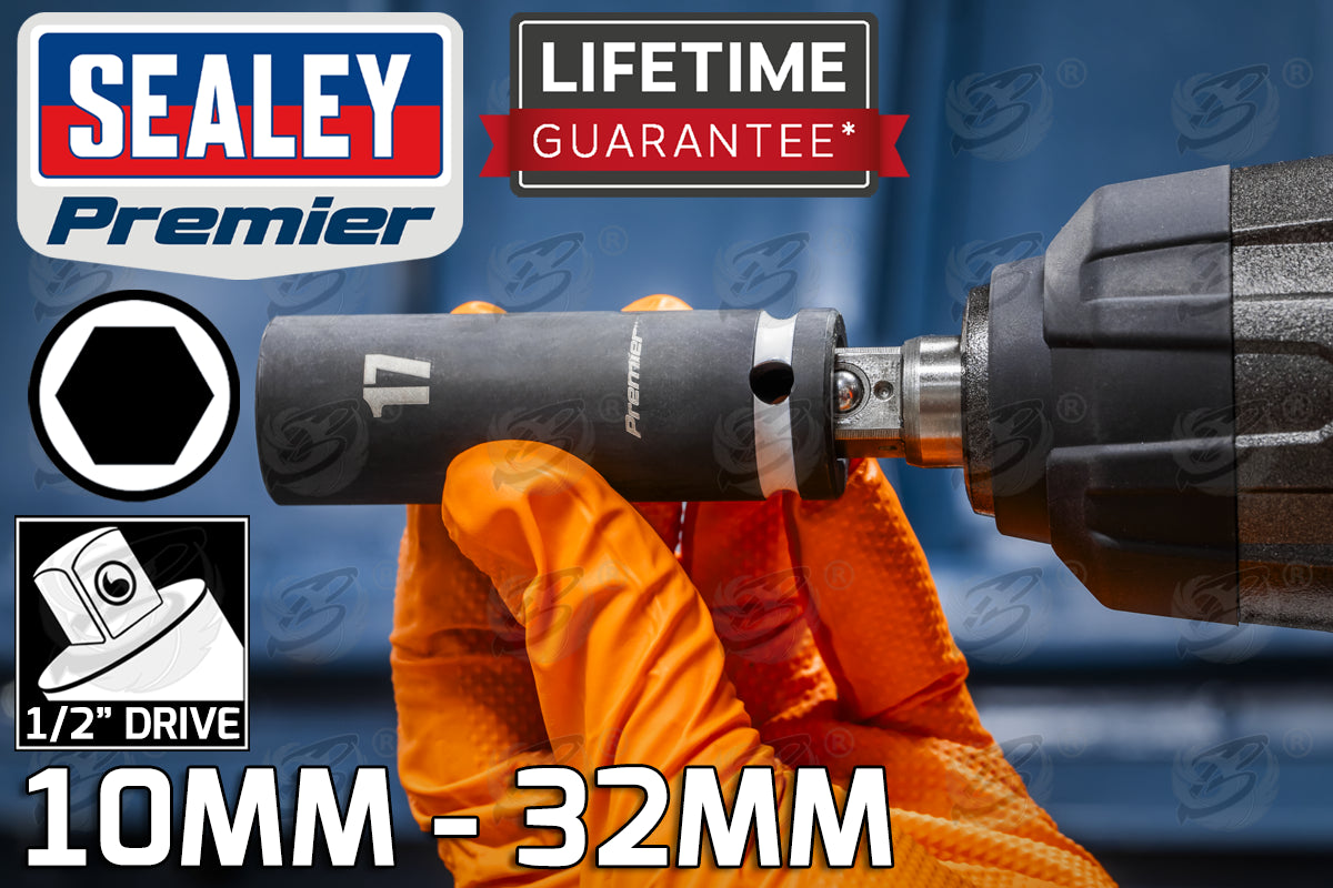 SEALEY 34PCS 1/2" DRIVE 6 POINT DEEP & SHALLOW IMPACT SOCKETS 10MM - 32MM