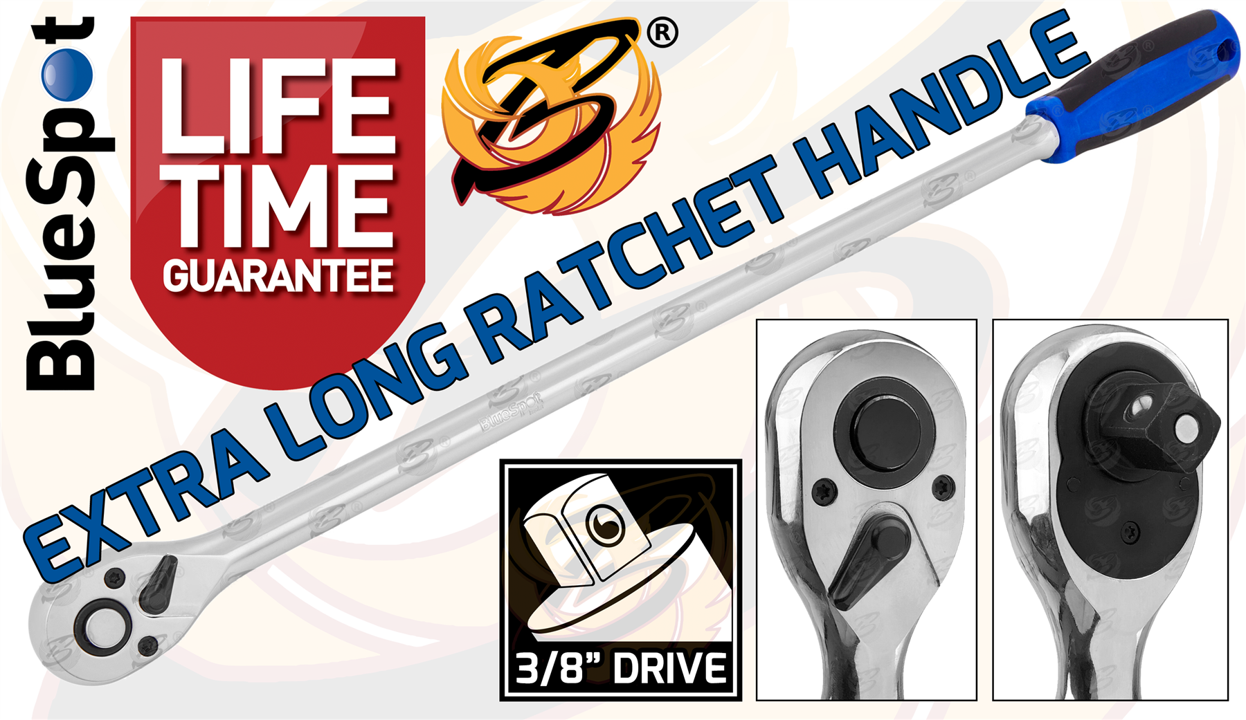 BlueSpot 3/8" Drive 18" Long 72 Tooth Extra Long Ratchet Handle ( 02035 )