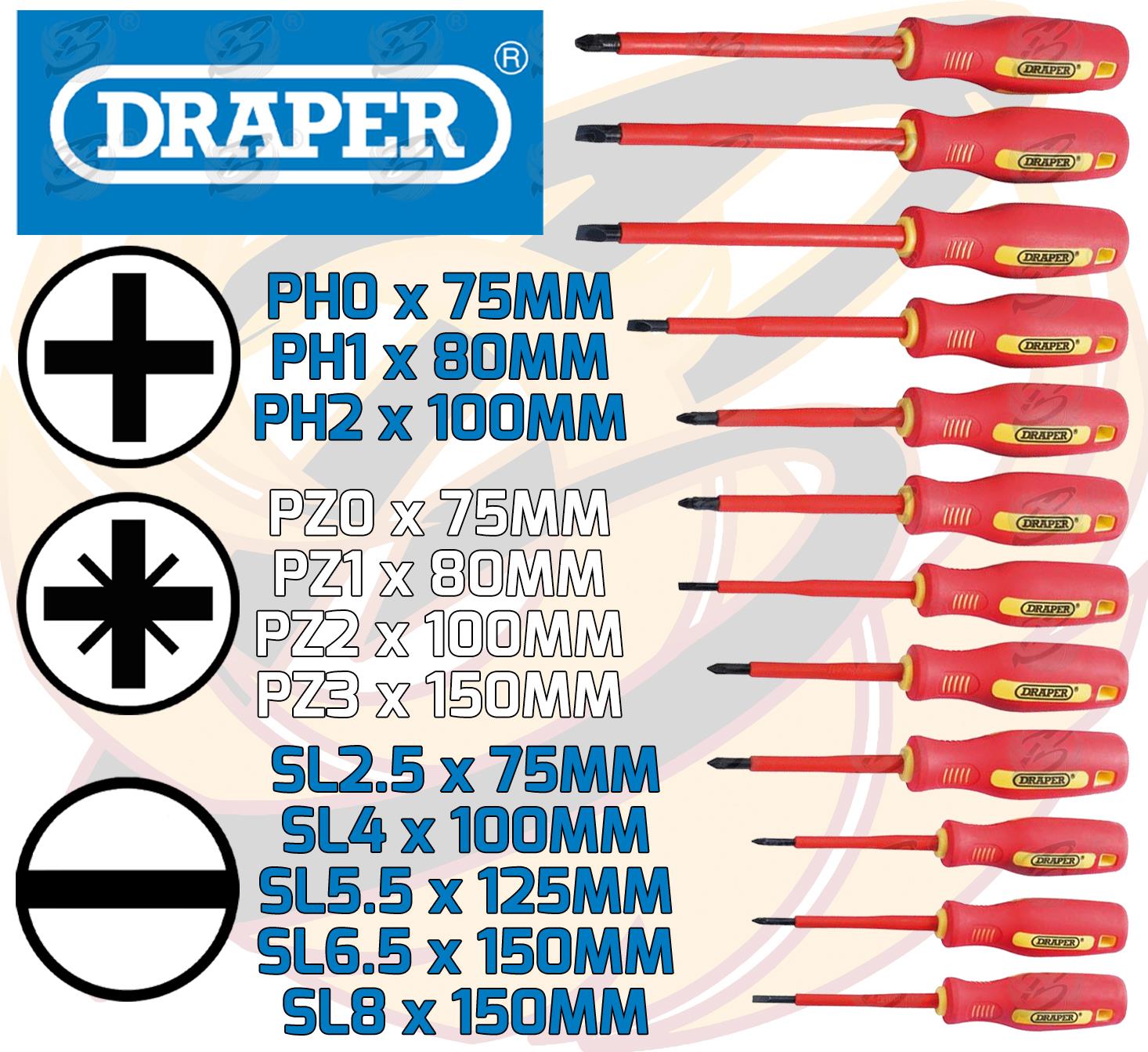 DRAPER 12PCS VDE SCREWDRIVER SET ( SLOTTED - PHILLIPS - POZIDRIVE )