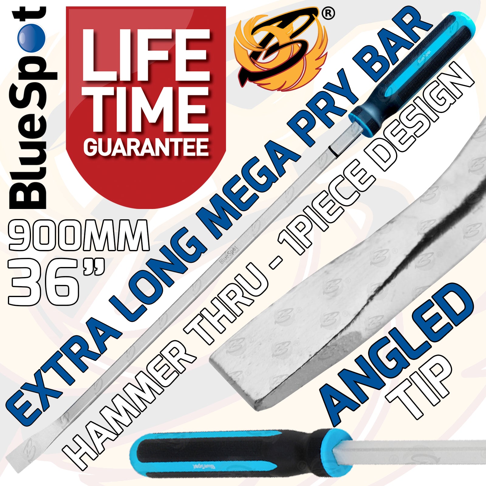 BLUESPOT 36" EXTRA LONG STRAIGHT & ANGLED GO - THROUGH PRY BAR