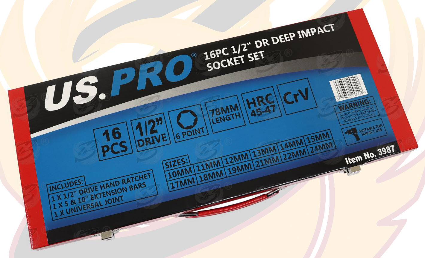 US Pro 16 Piece 1/2" Drive 6 Point Deep Impact Socket Set 10mm - 24mm ( 3987 )