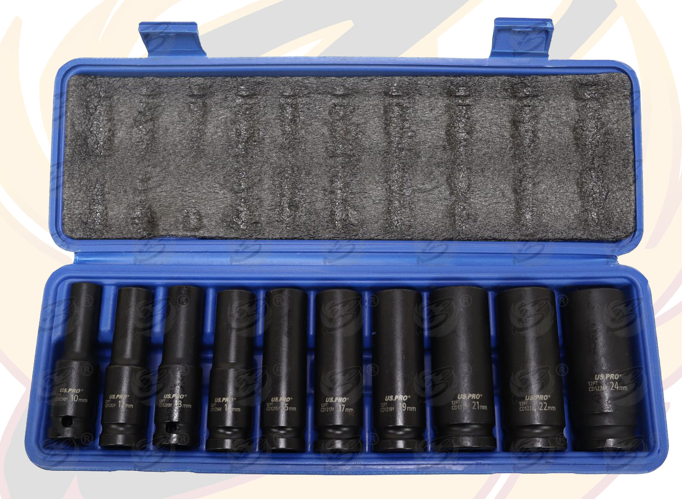 US PRO 10PCS 1/2" DRIVE 12 POINT DEEP IMPACT SOCKETS 10MM - 24MM