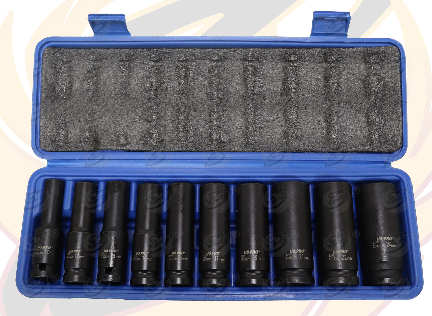 US Pro 10 Piece 1/2" Drive 12 Point Deep Impact Sockets 10mm - 24mm ( 7540 )