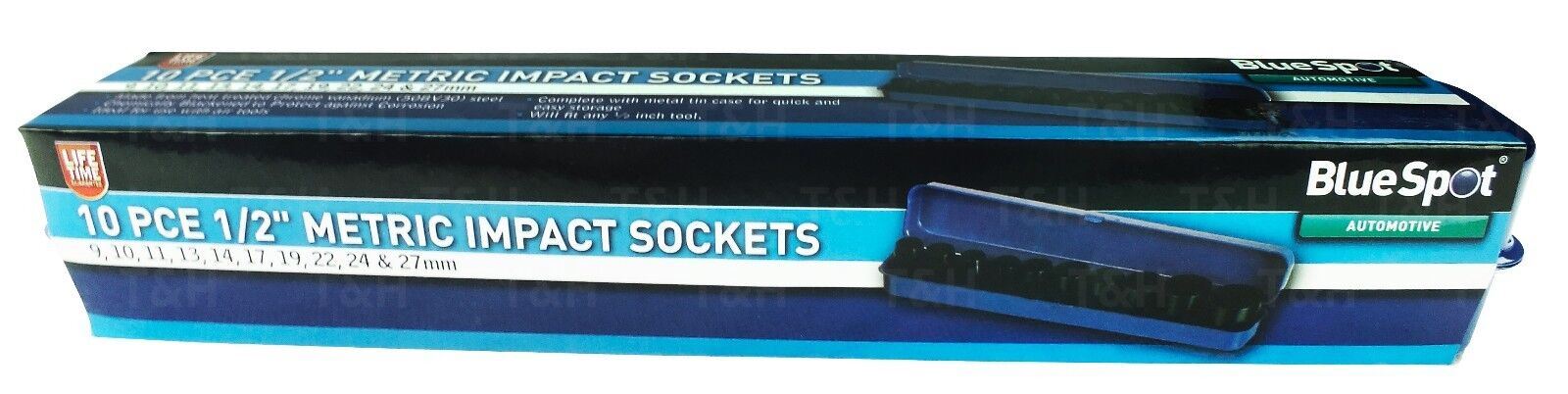 BlueSpot 10 Piece 1/2" Drive 6 Point Shallow Impact Sockets 9mm - 27mm 01537