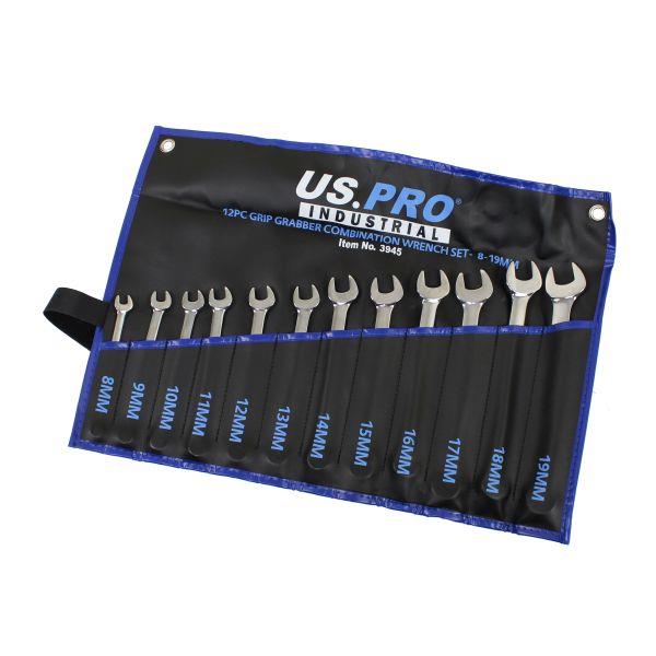US Pro 12 Piece Grip Grabber Combination Wrench Set 8-19mm 3945