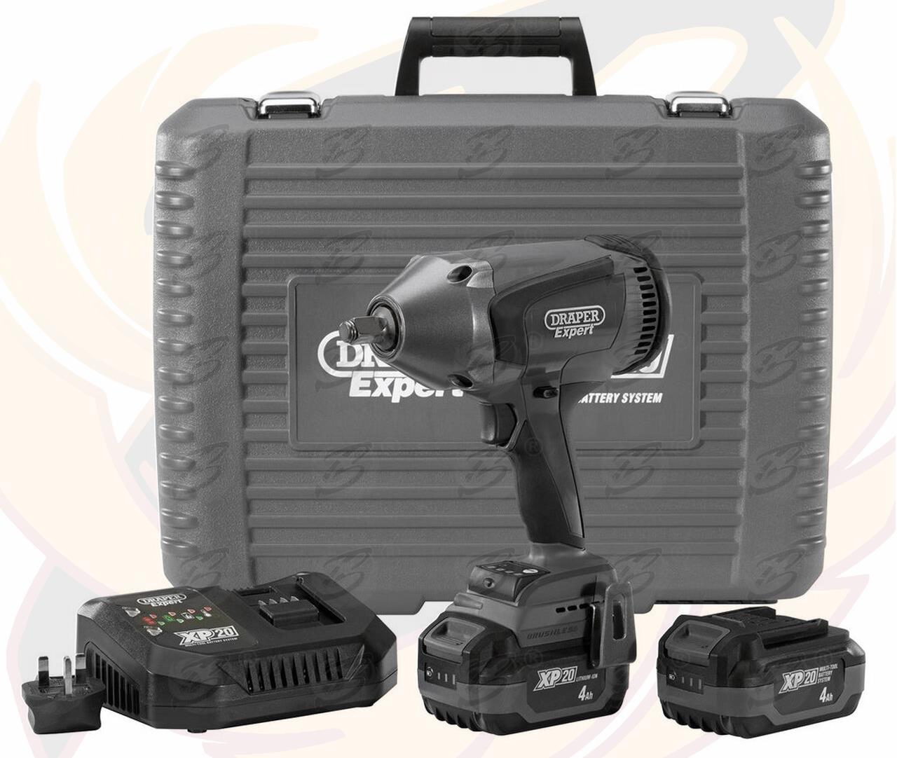 DRAPER 20V 1000NM 1/2" DRIVE CORDLESS IMPACT WRENCH BRUSHLESS x2 4AH LI-ION BATTERIES