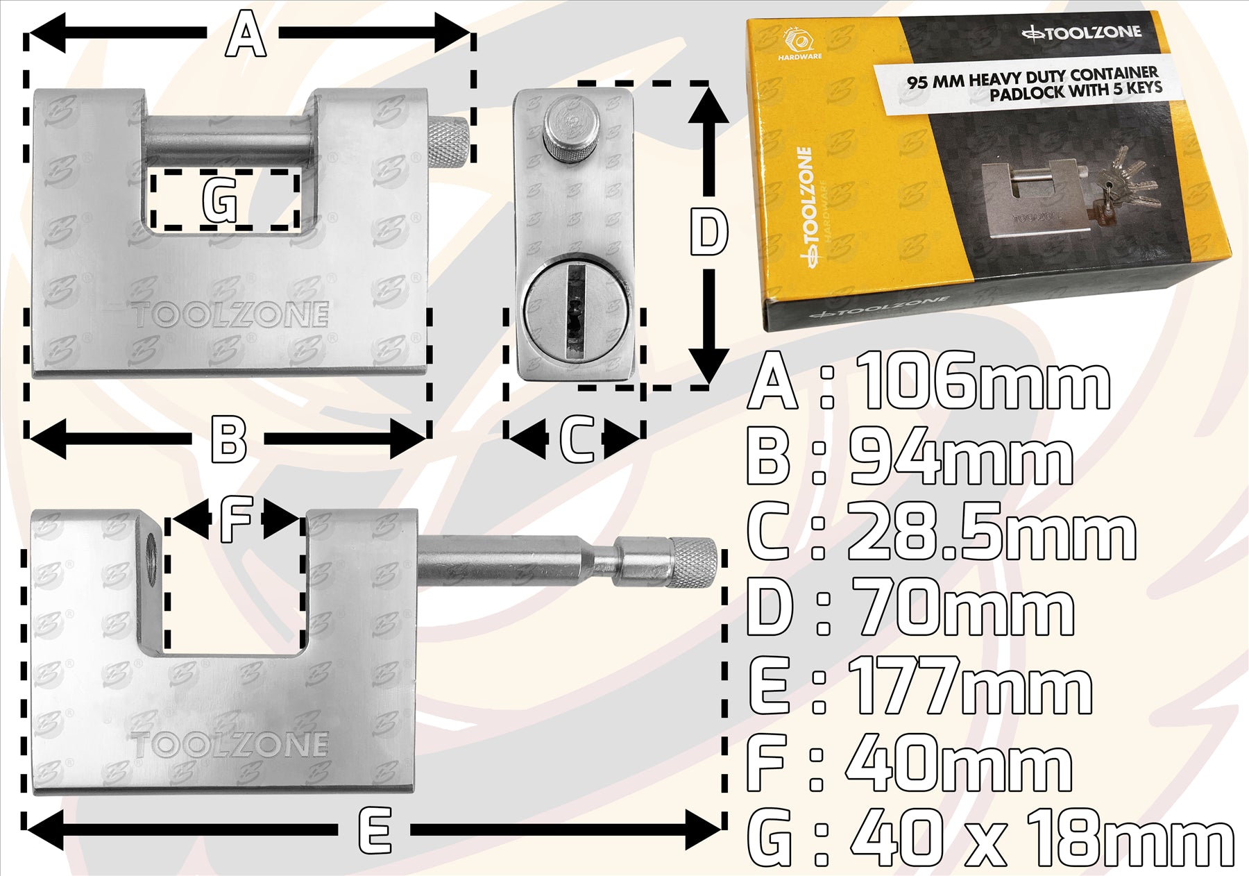 TOOLZONE 95MM SHUTTER "C" TYPE / CONTAINER PADLOCK