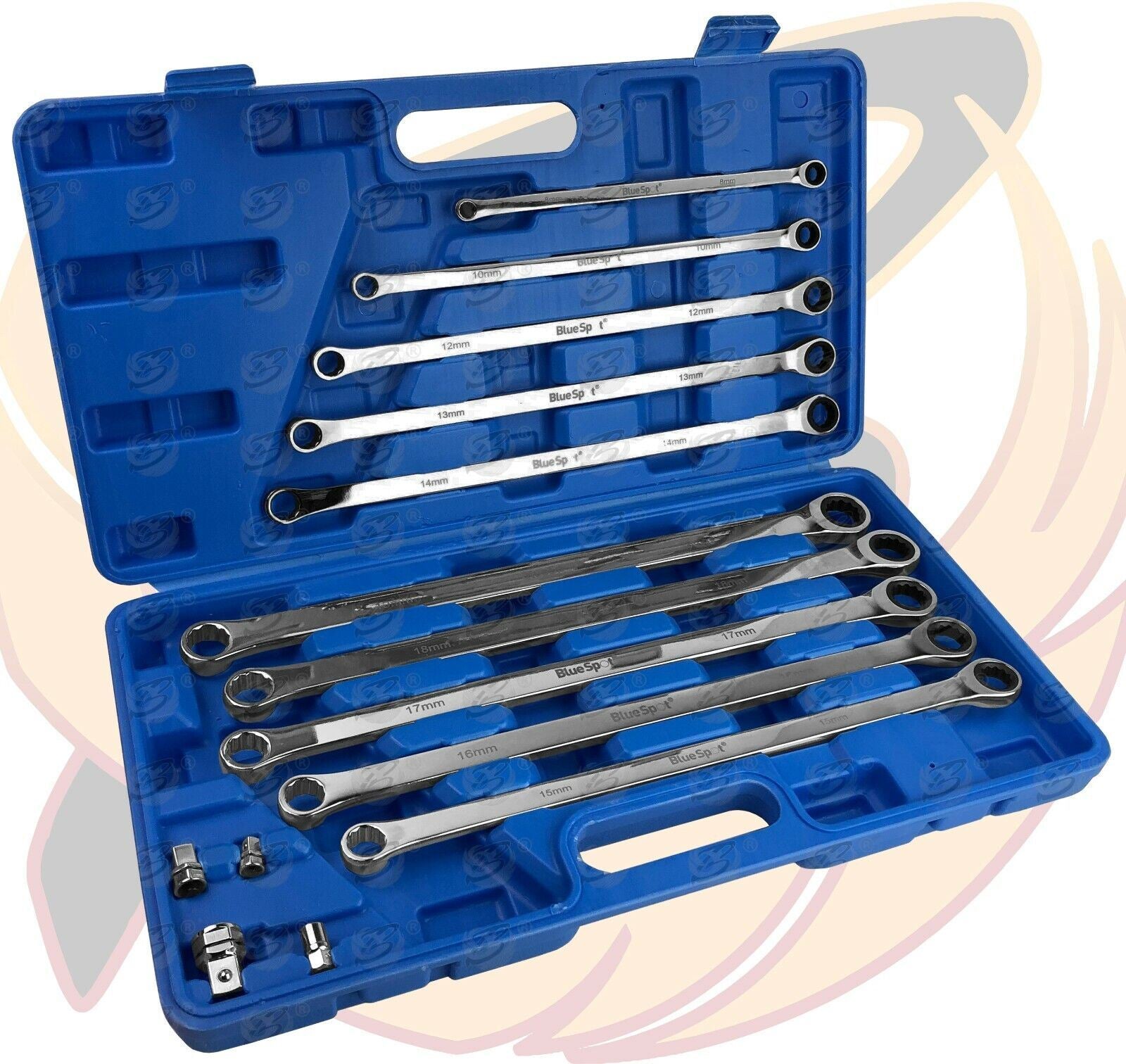 BlueSpot 10 Piece Single Ring Extra Long Ratchet Aviation Spanners 8mm - 19mm 04307