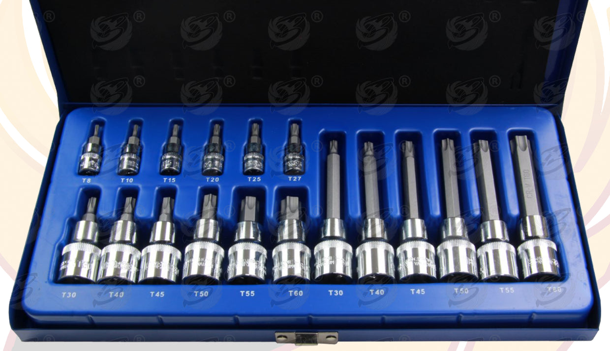 BERGEN 18PCS 1/4" & 1/2" DRIVE TORX BIT SOCKETS T8 - T60