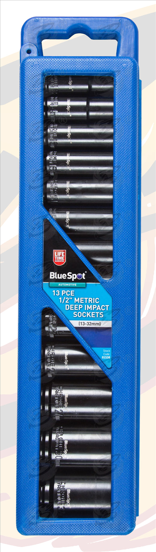 BLUESPOT 13PCS 1/2" DRIVE 6 POINT DEEP IMPACT SOCKETS 13MM - 32MM