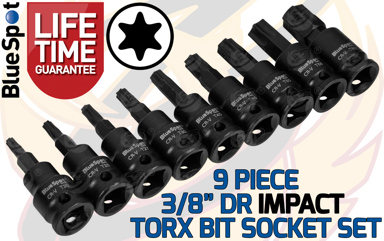 BlueSpot 9 Piece 3/8" Drive Impact Torx Bit Sockets T20 - T60 ( 01571 )