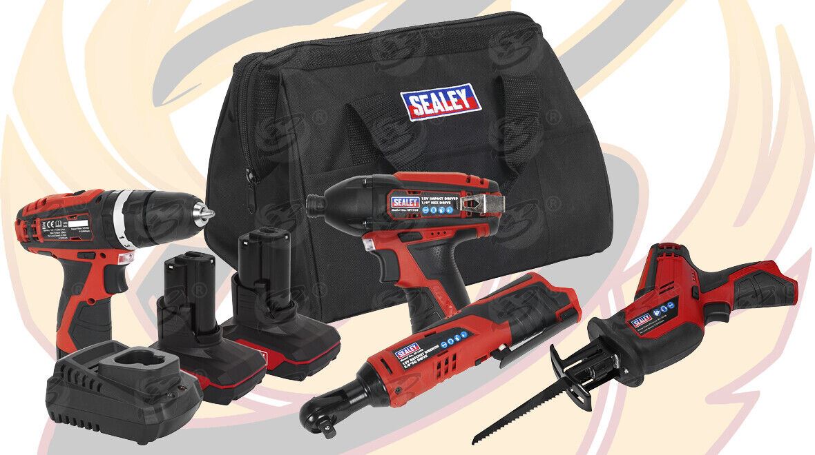 Sealey 12V Cordless Combo Kit ( Drill - Ratchet Wrench - Reciprocating Saw - Impact Driver ) ( CP1200COMBO3 )