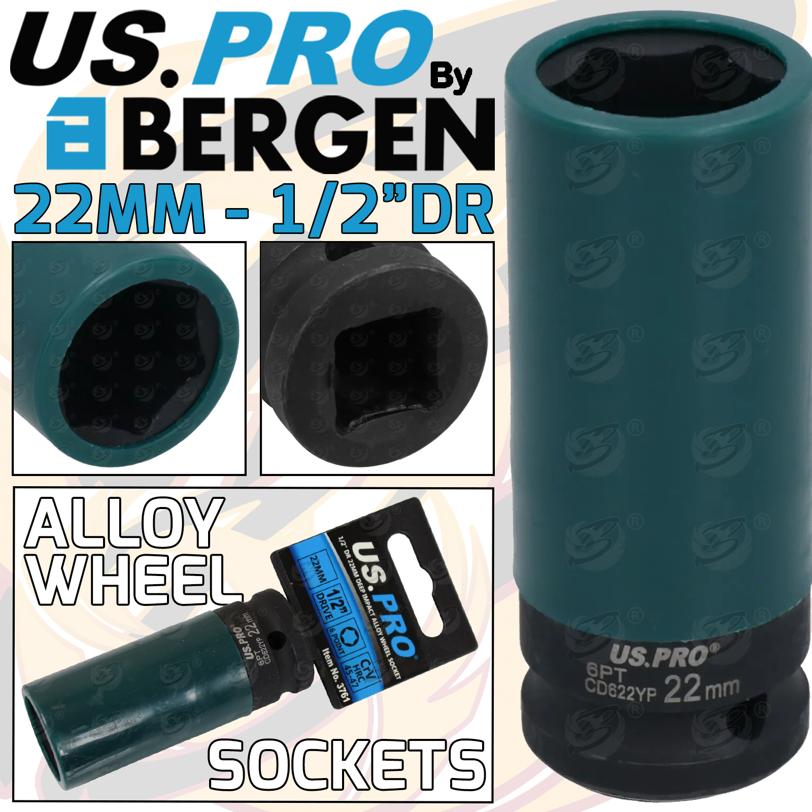 US Pro 22mm 1/2" Drive 6 Point Deep Impact Alloy Wheel Nut Socket ( 3761 )