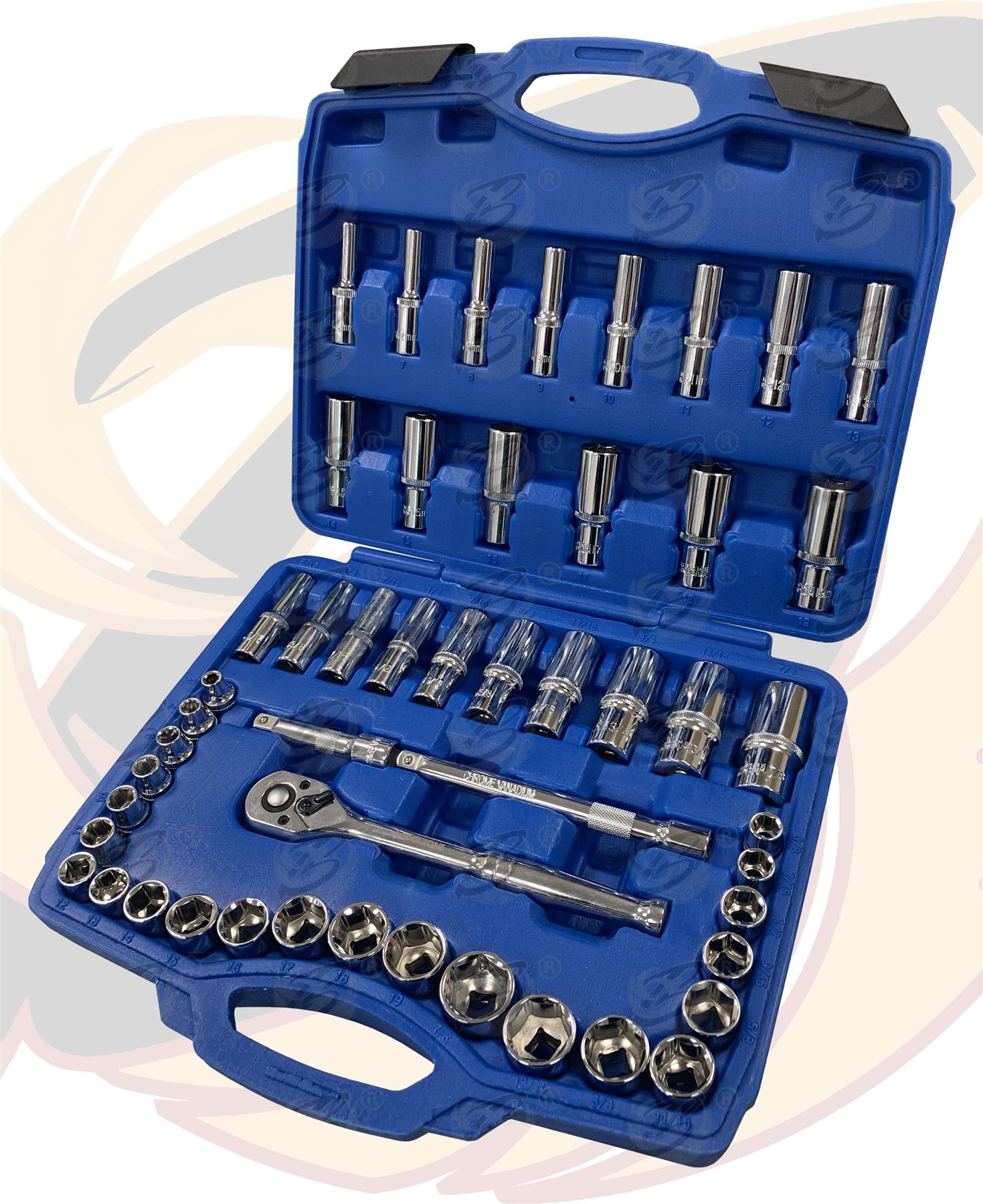 TOOLZONE 50PCS 3/8" DRIVE METRIC & AF SOCKET SET 6MM - 19MM