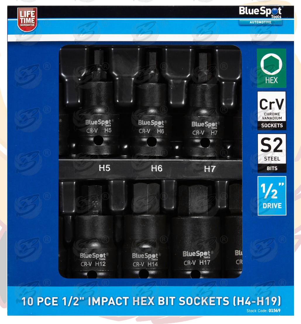 BlueSpot 10 Piece 1/2" Drive Impact Hex Bit Sockets H4 - H19 01569