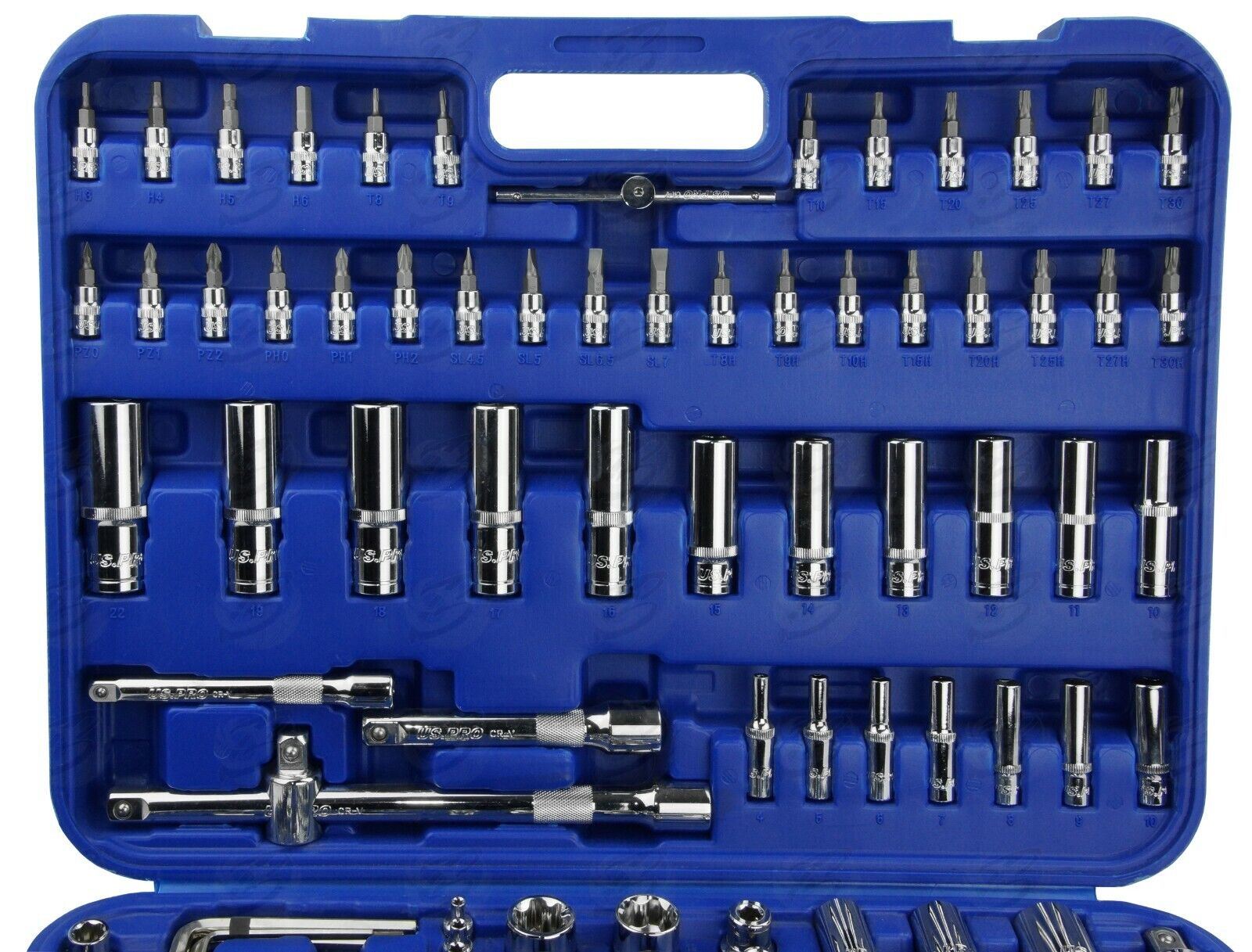 US Pro 171 Piece 1/4" & 3/8" & 1/2" Drive Socket & Bit Set 4mm - 32mm 2082
