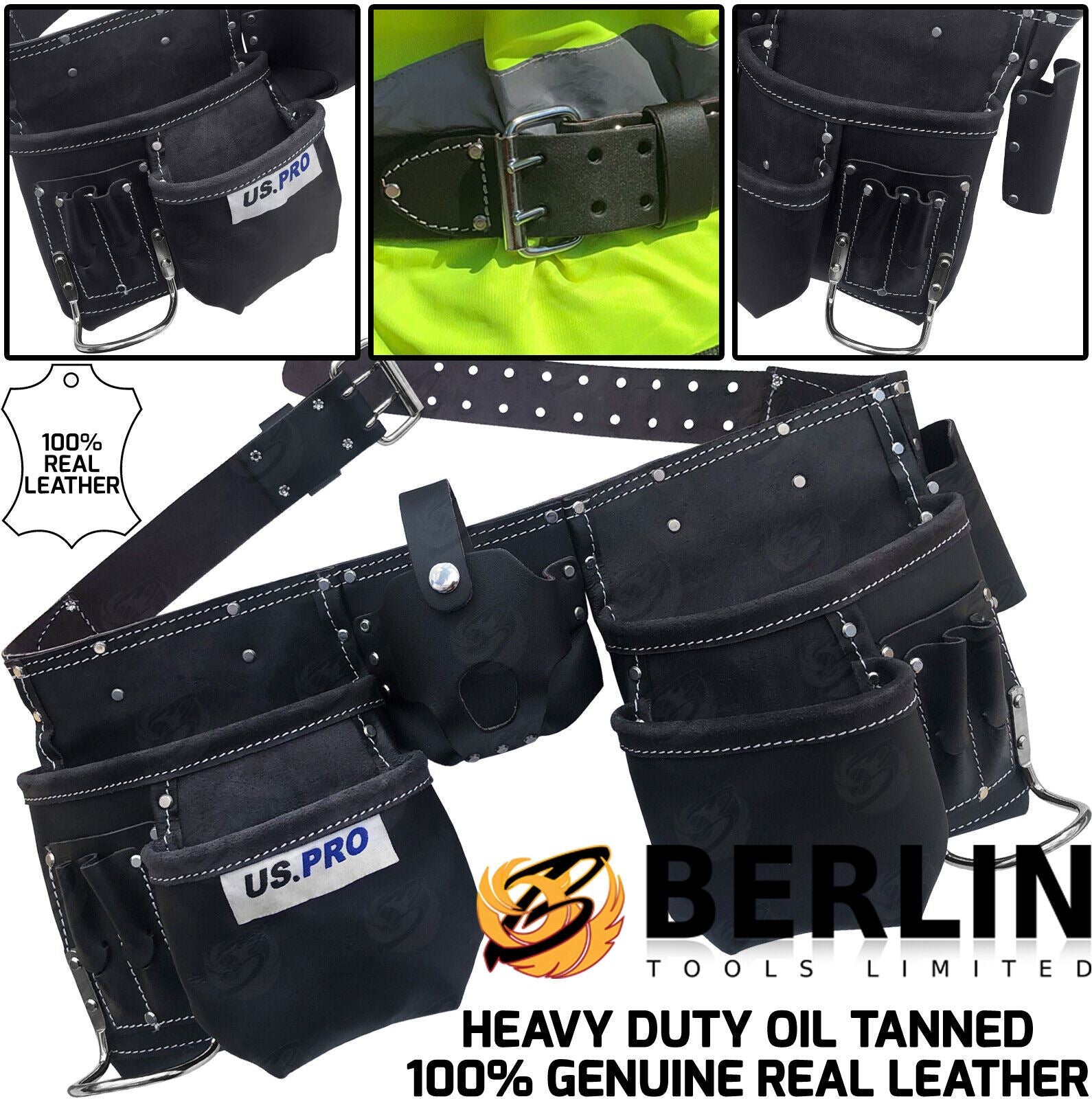 US Pro 11 Pocket Double Leather Work Belt 2302