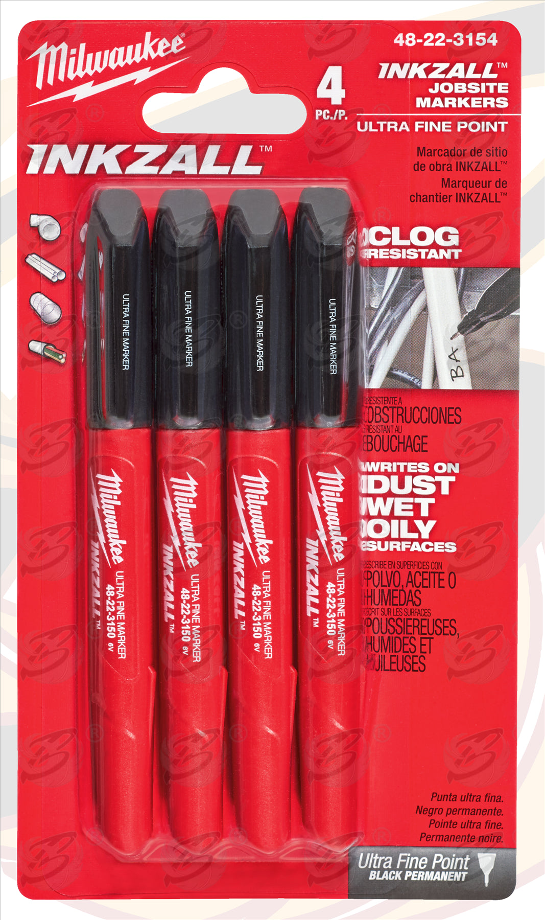 MILWAUKEE INKZALL ULTRA FINE POINT ALL SURFACE MARKER PENS ( X 4 )