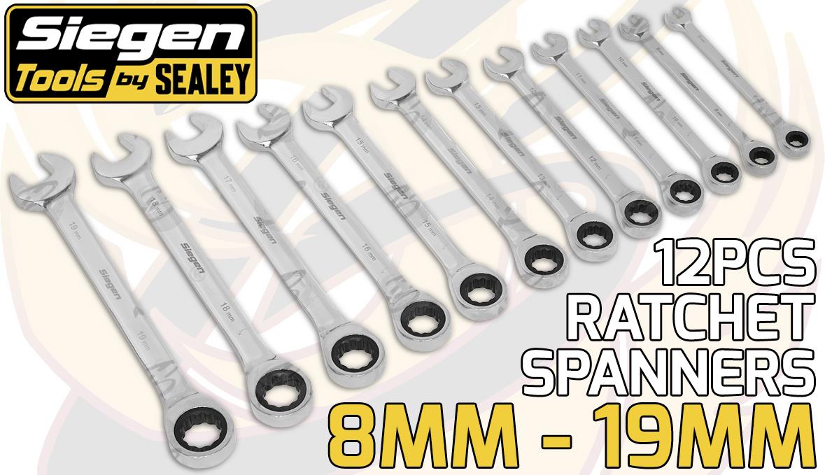 Siegen 12 Piece Combination Ratchet Spanner Set 8mm - 19mm S0634