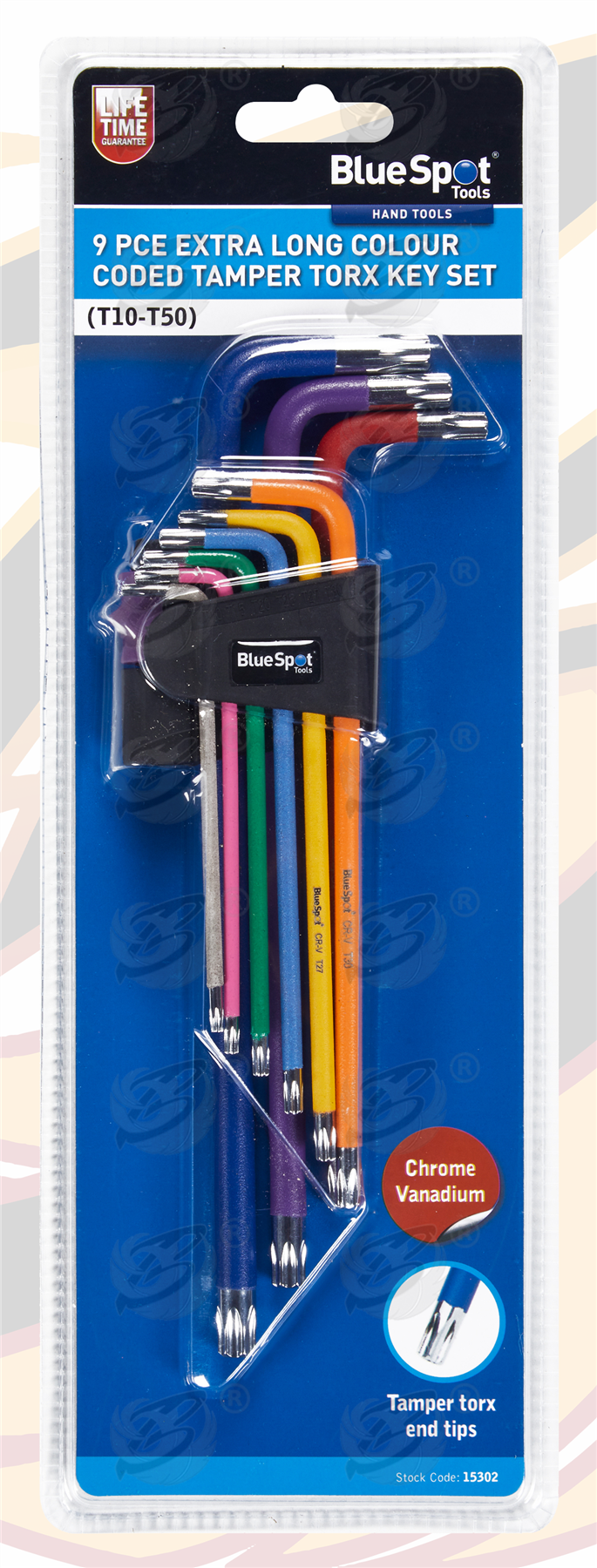 BlueSpot 9 Piece Extra Long Colour Coded Tamper Torx Key Set ( T10 - T50 ) ( 15302 )