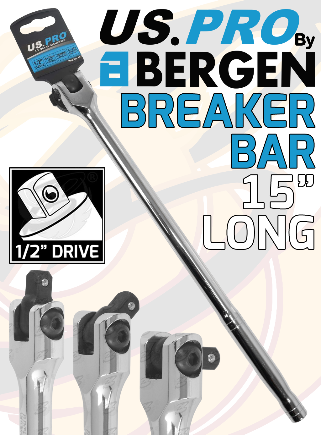 US Pro 1/2" Drive 15" Long Breaker Bar 1578