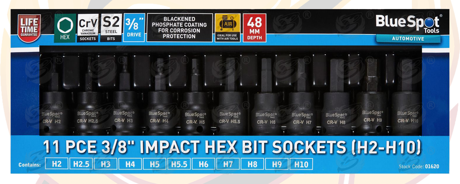 BLUESPOT 31PCS 3/8" DRIVE IMPACT HEX - TORX - SPLINE BIT SOCKETS