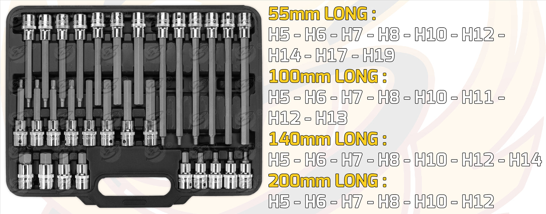 SIEGEN 30PCS 1/2" DRIVE HEX BIT SOCKETS H5 - H19