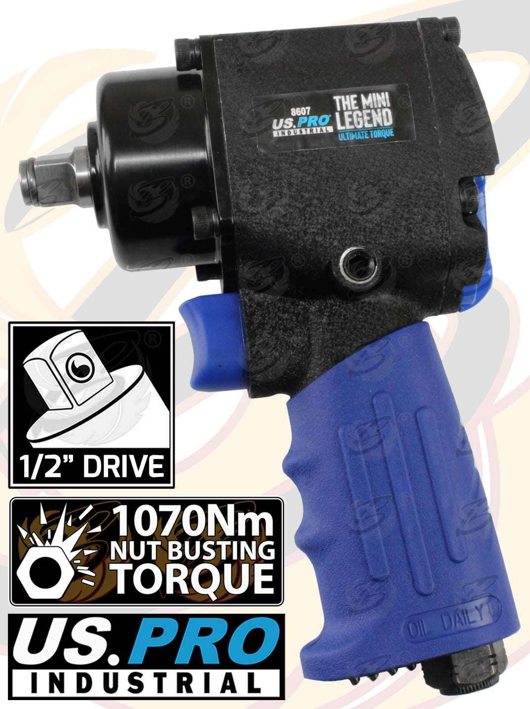 US PRO 1/2" DRIVE COMPACT AIR IMPACT WRENCH 1070Nm NBT ( THE MINI LEGEND ) & 19PCS DEEP IMPACT SOCKETS & EXTENSION BAR SETS 10MM - 32MM