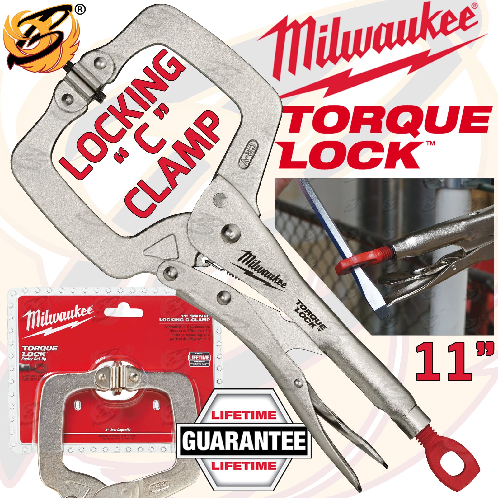 MILWAUKEE 11" SWIVEL JAW TORQUE LOCK "C" CLAMP LOCKING PLIERS