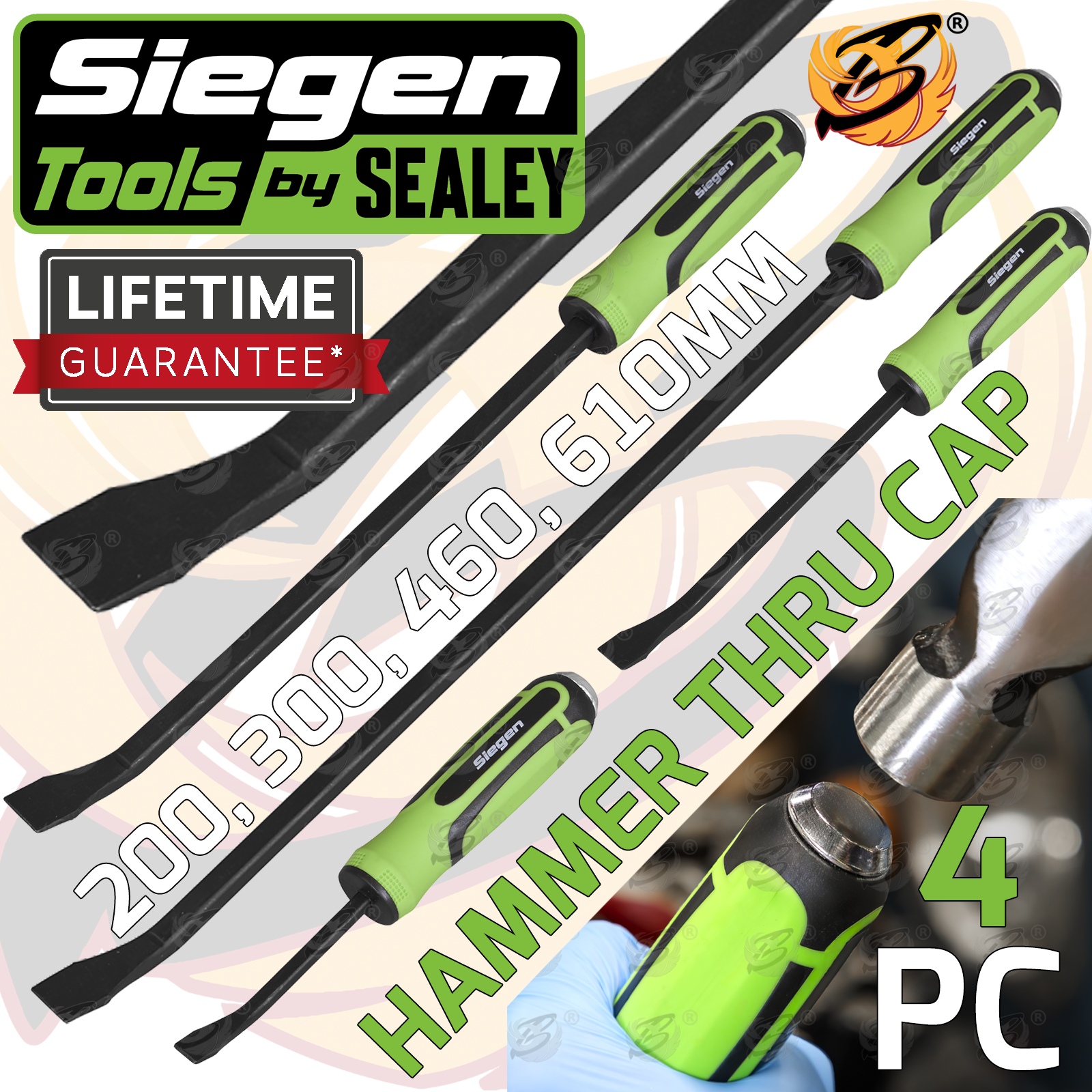 Siegen Angled Pry Bar Set With Hammer Cap Heavy-Duty 4 Piece S01138