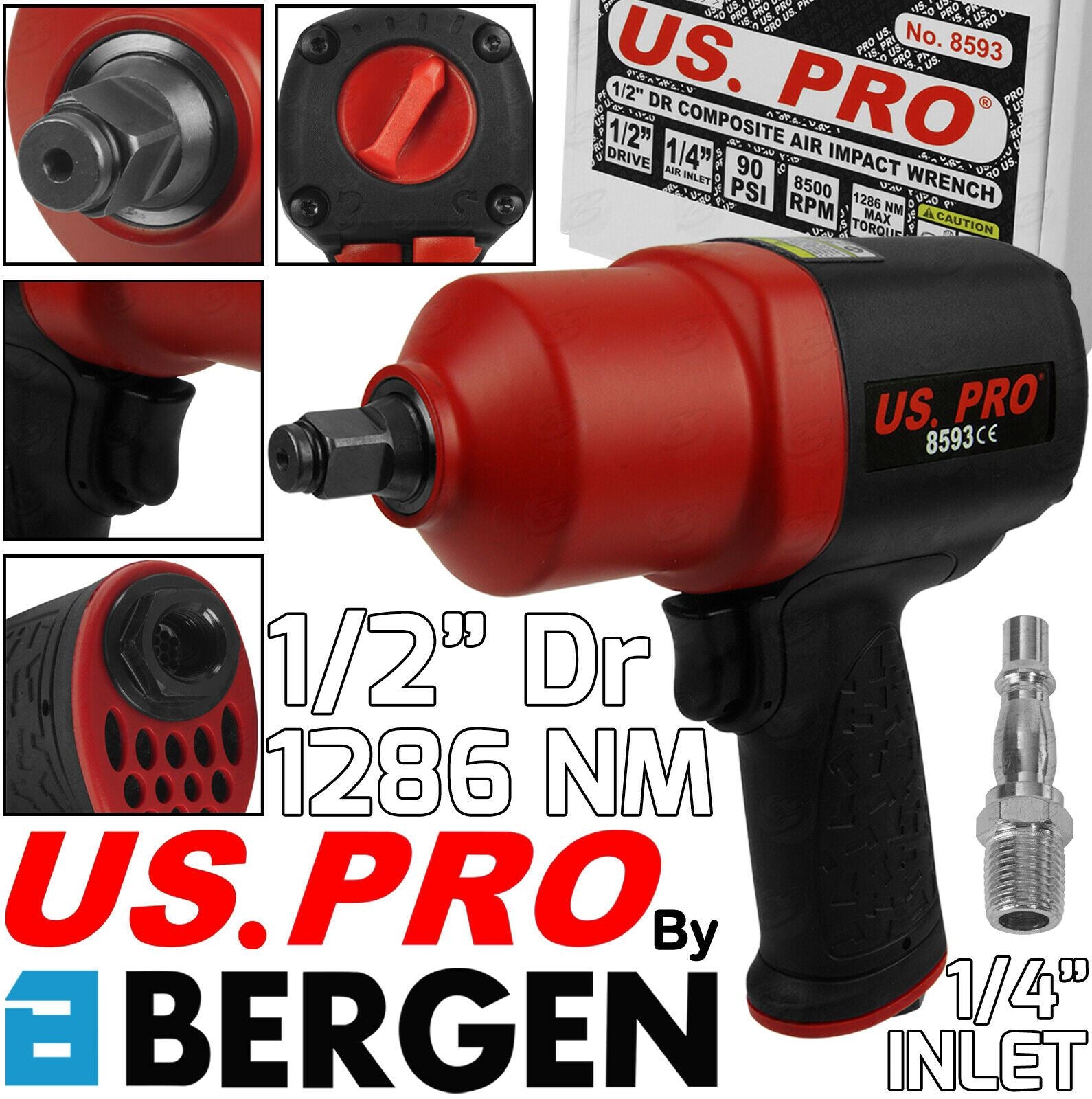 US PRO 1/2" DRIVE COMPOSITE AIR IMPACT WRENCH 1286Nm