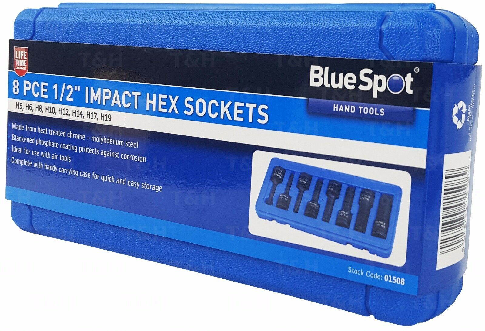 BLUESPOT 8PCS 1/2" DRIVE IMPACT HEX BIT SOCKETS H5 - H19