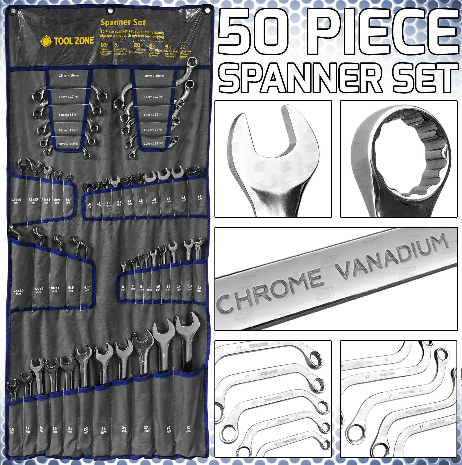TOOLZONE 50 Piece Combination Spanner Set 6mm - 32mm
