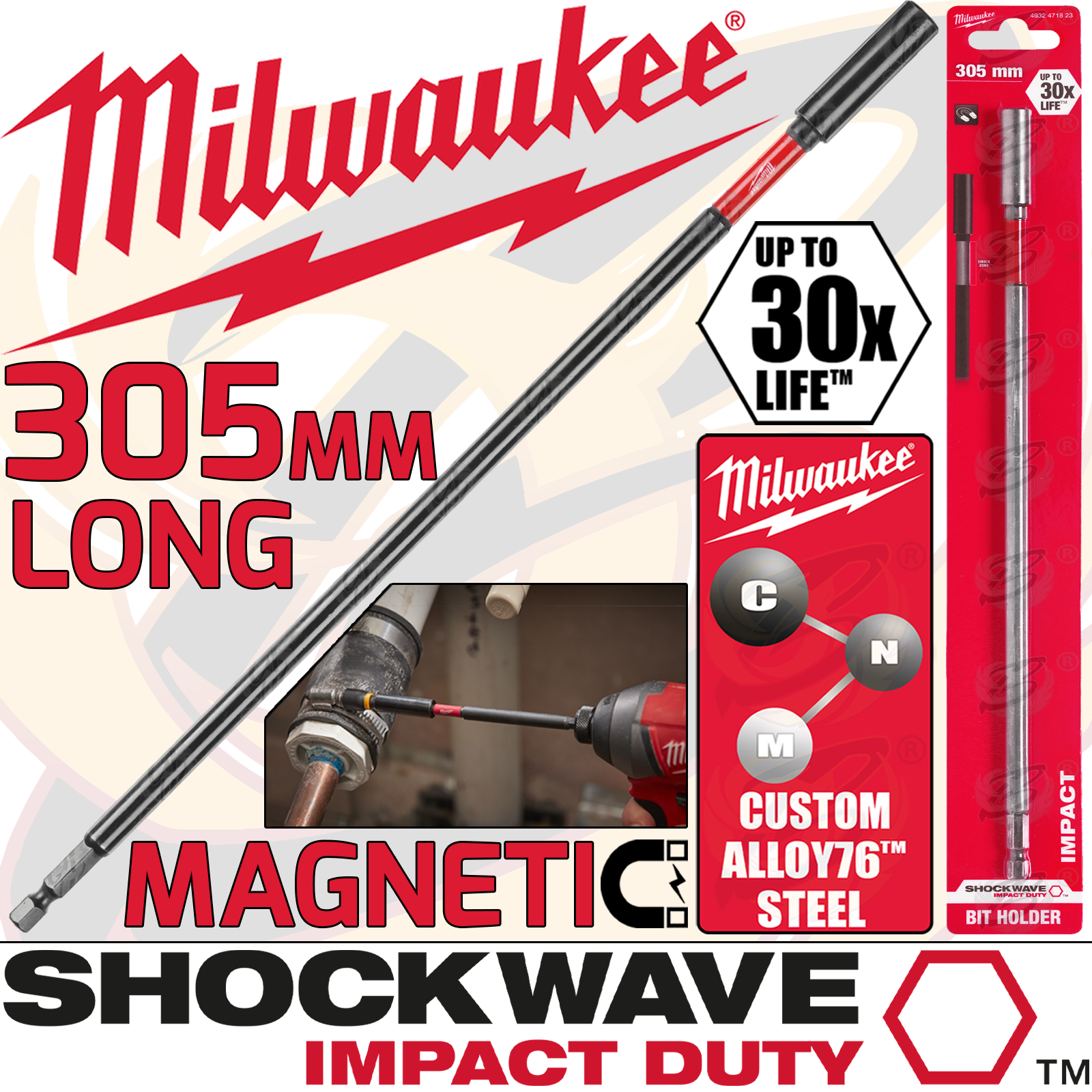 thumbnail image 2 of Milwaukee Shockwave 12 Inch Magnetic Bit Holder 48-32-4512 Impact Rated 2 of 5