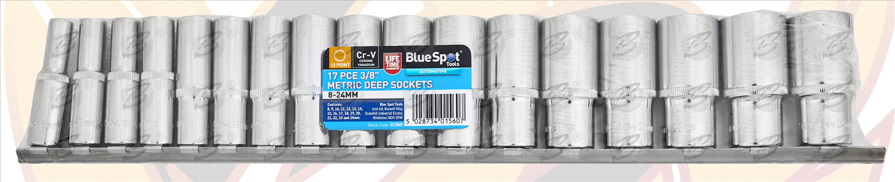 BLUESPOT 17PCS 3/8" DRIVE 12 POINT DEEP SOCKETS 8MM - 24MM