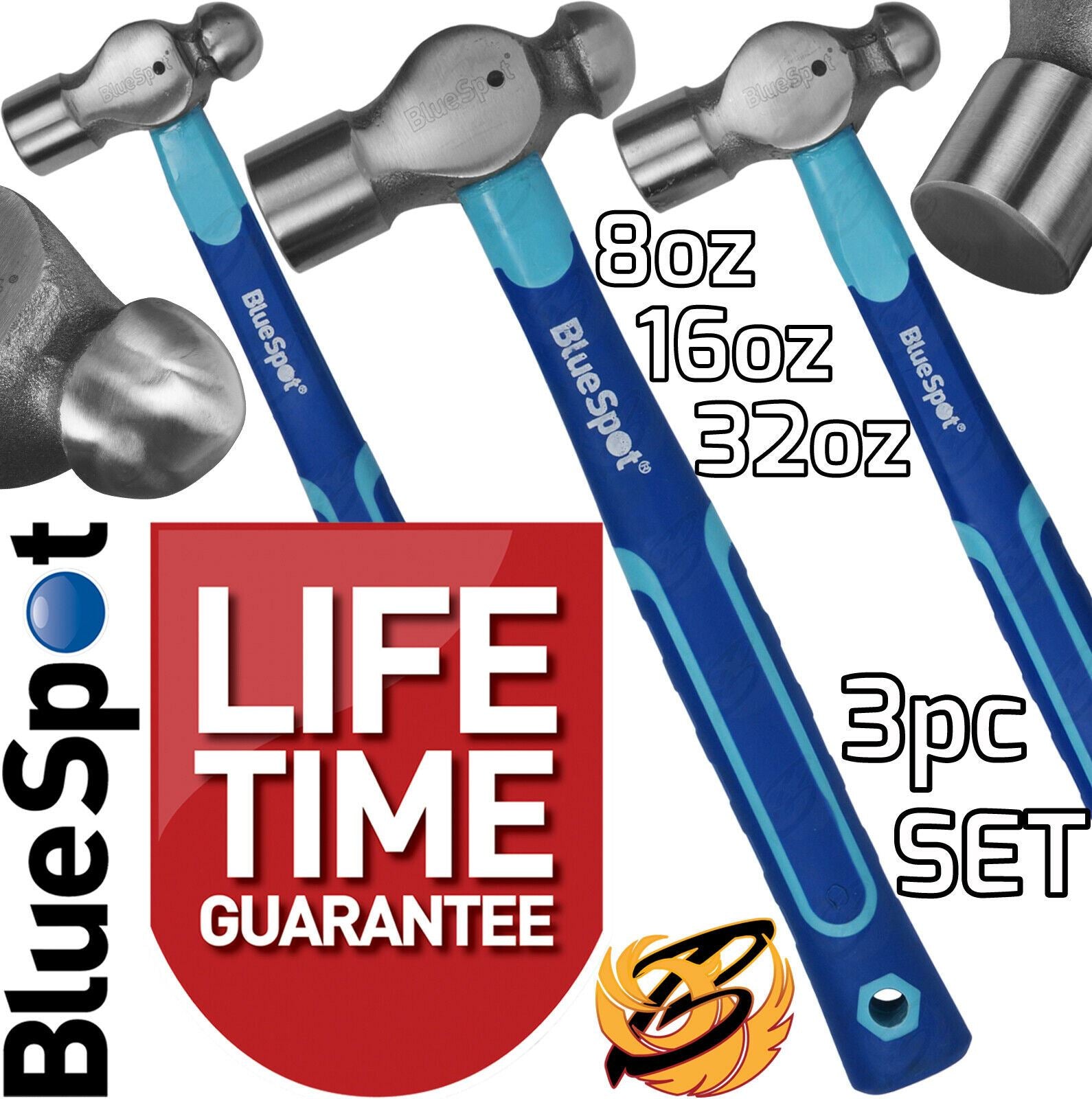 BLUESPOT 3PCS BALL PEIN HAMMER SET 8OZ - 16OZ - 32OZ